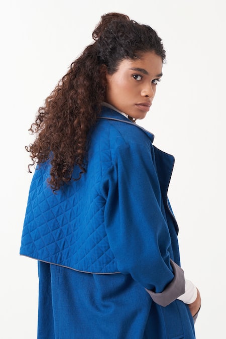 Buy_Three_Blue Wool Plain Notch Collar Jacket With Pant _Online_at_Aza_Fashions