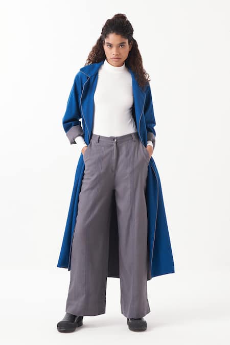 Shop_Three_Blue Wool Plain Notch Collar Jacket With Pant _Online_at_Aza_Fashions