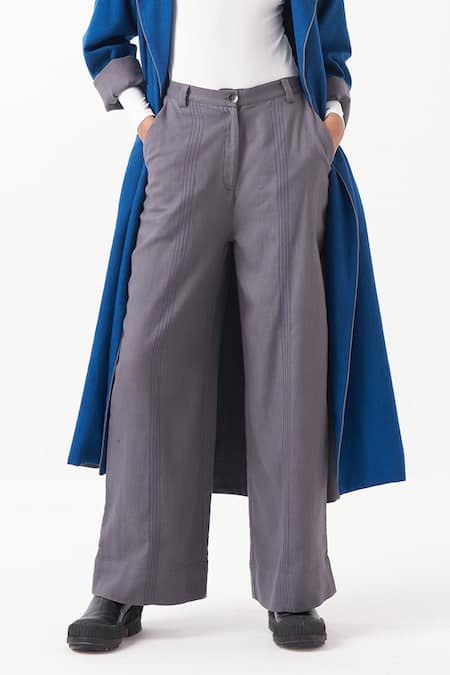 Three_Blue Wool Plain Notch Collar Jacket With Pant _at_Aza_Fashions