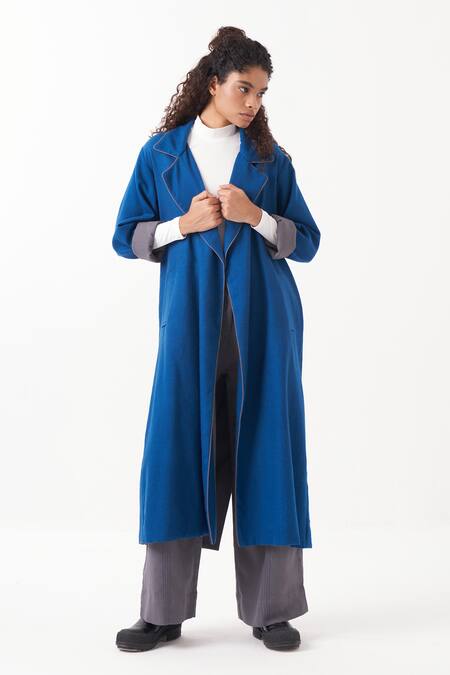 Buy_Three_Blue Wool Plain Notch Collar Jacket With Pant 