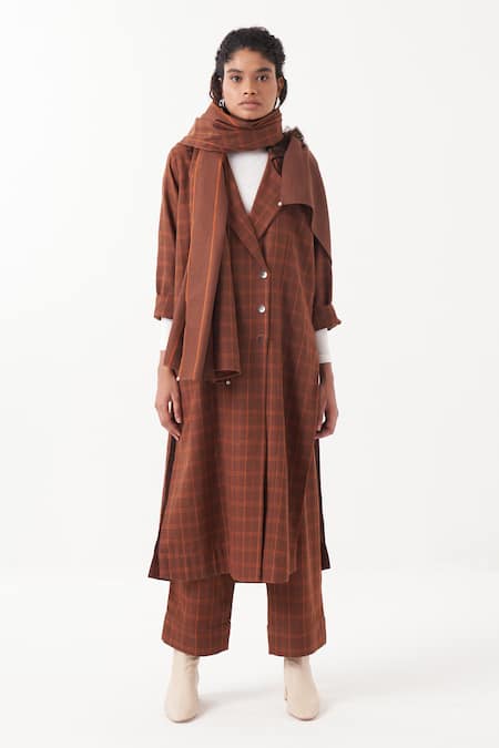 THREE Chequered Kaftan Jacket & Pant Set 