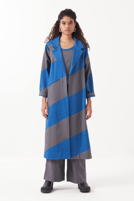 Buy_Three_Grey Jacket  Twill And Melange Applique Diagonal Panel Color Block & Pant Set _Online_at_Aza_Fashions