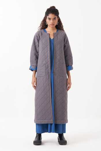 Three Blue Jacket Twill And Melange Plain Dress V Neck Reversible Quilted With Online at Aza Fashions Three_Blue Jacket Twill And Melange Plain Dress V Neck Reversible Quilted With _Online_at_Aza_Fashions