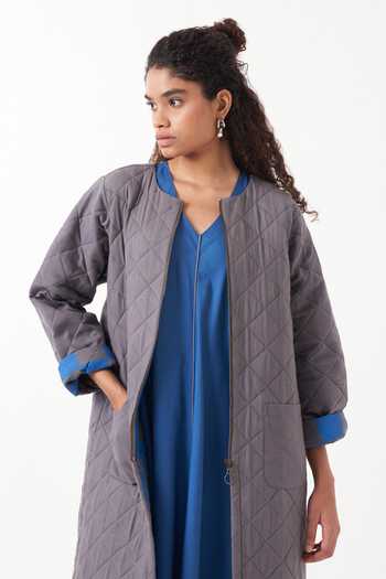 Three Blue Jacket Twill And Melange Plain Dress V Neck Reversible Quilted With at Aza Fashions Three_Blue Jacket Twill And Melange Plain Dress V Neck Reversible Quilted With _at_Aza_Fashions
