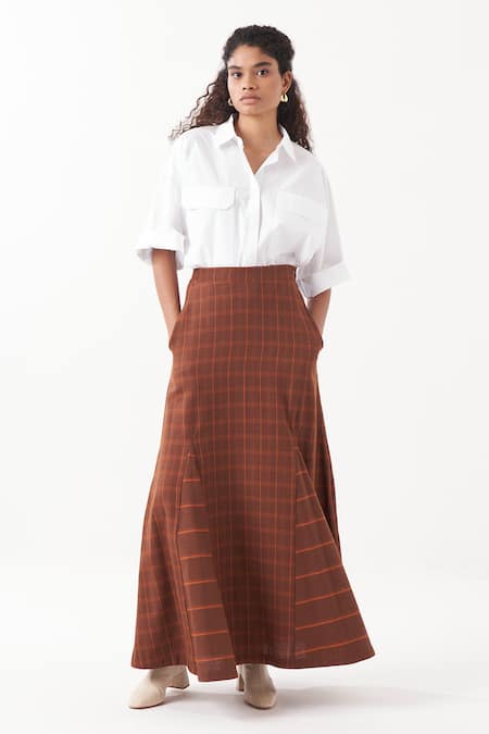 THREE Plain Shirt With Chequered Pattern Skirt 