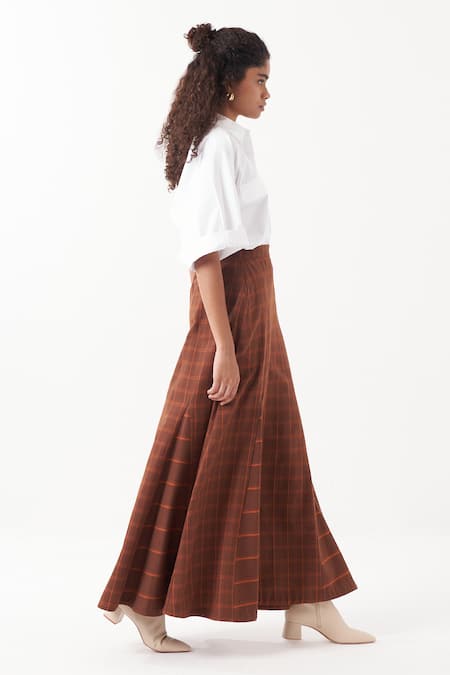 Buy_Three_White Shirt  Poplin Chequered Skirt Collared Neck Plain With Pattern _Online_at_Aza_Fashions