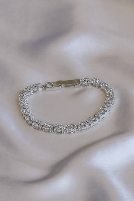 Buy_Nepra By Neha Goel_Silver Plated Crystals Zirconia Tennis Bracelet_Online_at_Aza_Fashions