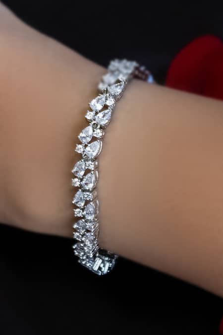 Shop_Nepra By Neha Goel_Silver Plated Crystals Zirconia Tennis Bracelet_Online_at_Aza_Fashions