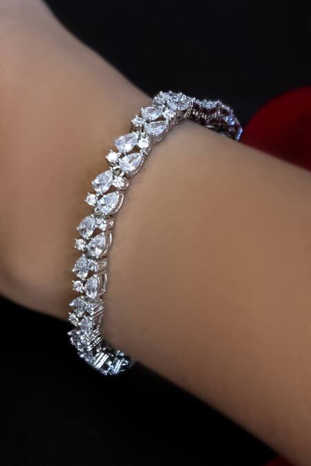 Nepra By Neha Goel_Silver Plated Crystals Zirconia Tennis Bracelet_at_Aza_Fashions