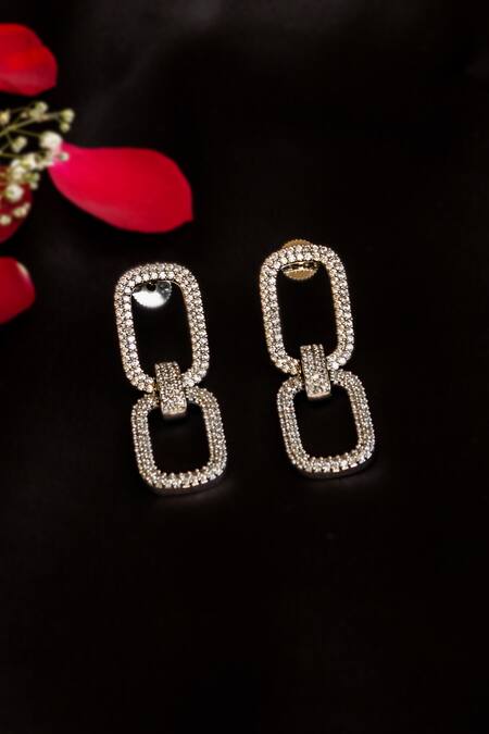 Shop Nepra By Neha Goel White Zari Zirconia Studded Earrings at Aza Fashions Shop_Nepra By Neha Goel_White Zari Zirconia Studded Earrings_at_Aza_Fashions