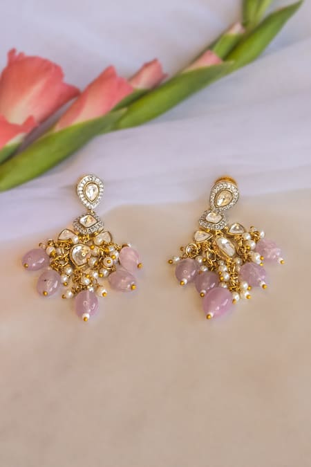 Nepra By Neha Goel Pink Polki Kundan Embellished Earrings 