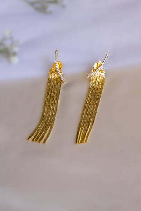 Shop Nepra By Neha Goel Gold Plated Stones Embellished Chain Danglers at Aza Fashions Shop_Nepra By Neha Goel_Gold Plated Stones Embellished Chain Danglers_at_Aza_Fashions