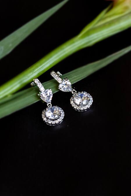 Shop_Nepra By Neha Goel_White Zari Zirconia Heart Shaped Hoop Earrings_at_Aza_Fashions