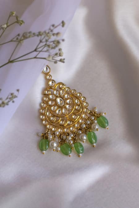 Nepra By Neha Goel Green Kundan Polki Embellished Maangtikka 