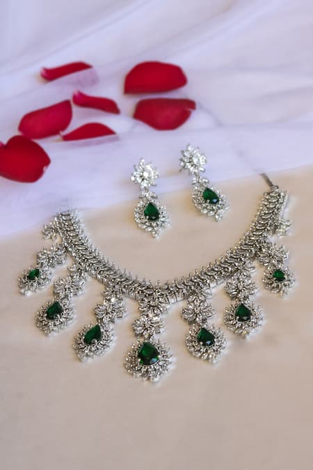 Nepra By Neha Goel Floral Stone Embellished Necklace Set 