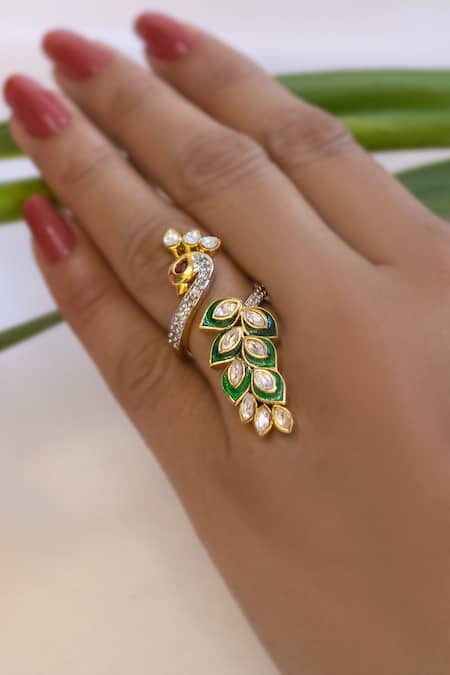 Nepra By Neha Goel Gold Plated Gota Patti Peacock Shaped Ring Online at Aza Fashions Nepra By Neha Goel_Gold Plated Gota Patti Peacock Shaped Ring_Online_at_Aza_Fashions