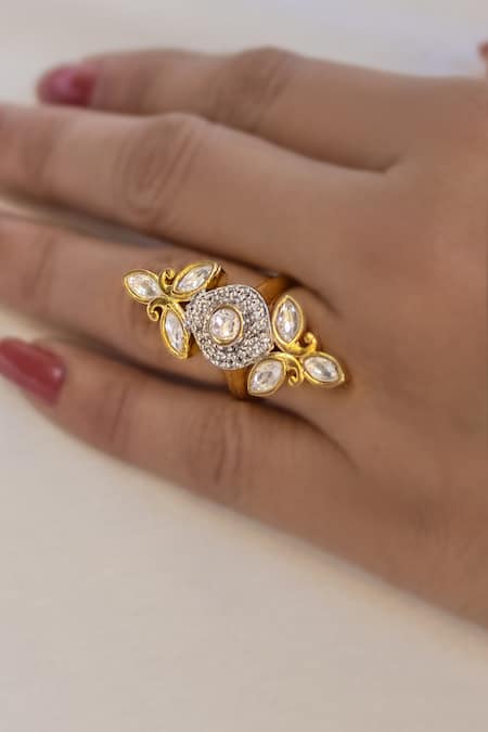 Nepra By Neha Goel Kundan Polki Embellished Ring 