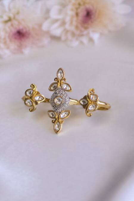 Nepra By Neha Goel_Gold Plated Zari, Diamonds, Stones Kundan And Polki Embellished Ring_Online_at_Aza_Fashions