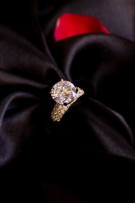 Nepra By Neha Goel_Gold Plated Zari Zirconia Embellished Round Ring_Online_at_Aza_Fashions