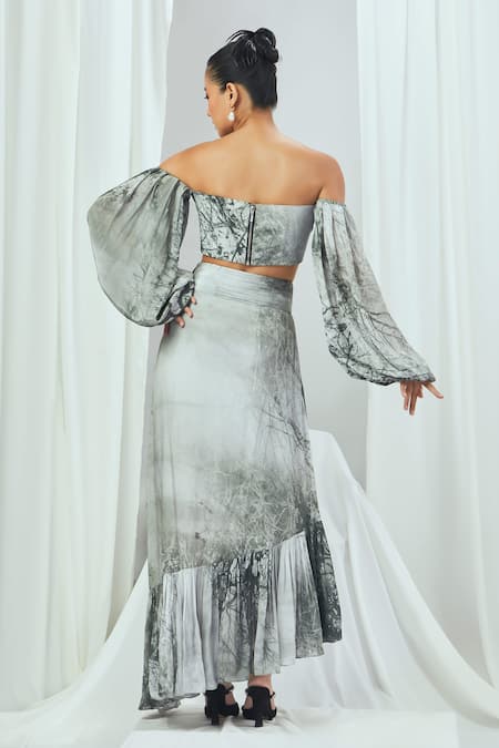 Nirmooha Forest Print Top With Skirt 