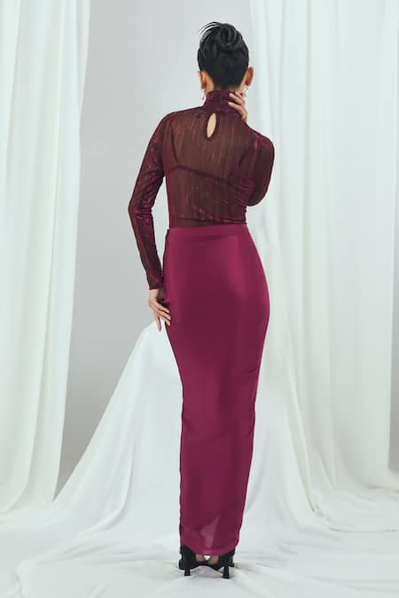 Nirmooha Metallic Sheer Monokini With Draped Skirt 