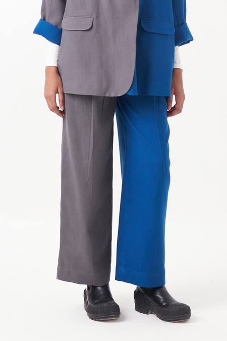 Three Blue Melange Colorblocked Pant Online at Aza Fashions Three_Blue Melange Colorblocked Pant _Online_at_Aza_Fashions