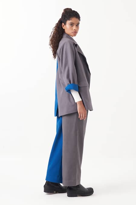 Buy Three Blue Melange Colorblocked Pant Online at Aza Fashions Buy_Three_Blue Melange Colorblocked Pant _Online_at_Aza_Fashions