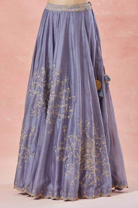 Buy_Rar Studio_Grey , Silk, Cotton, Ambrosia Dori Jacket Blouse And Lehenga Set 