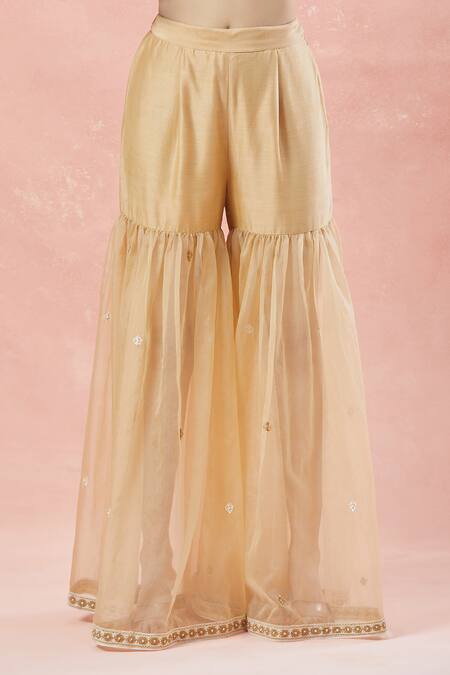 Buy_Rar Studio_Ivory Chanderi, Silk, Cotton Sequins, Fiore Tie Dye Kurta And Sharara Set 