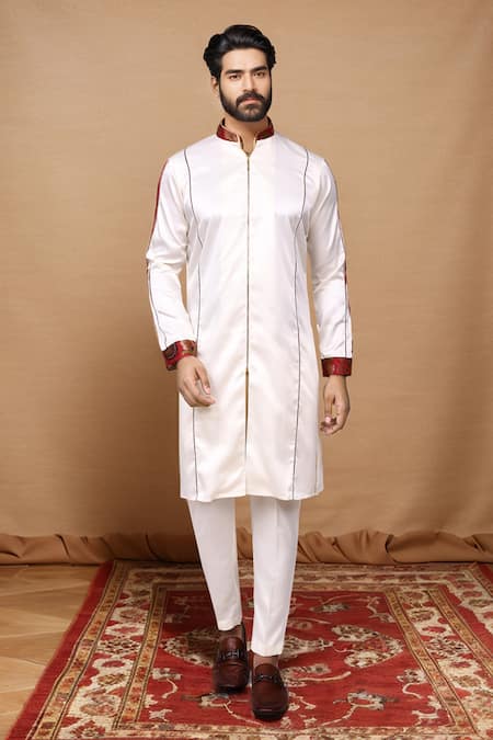 Arihant Rai Sinha Front Zip Detail Satin Silk Kurta With Pant Pyjama 