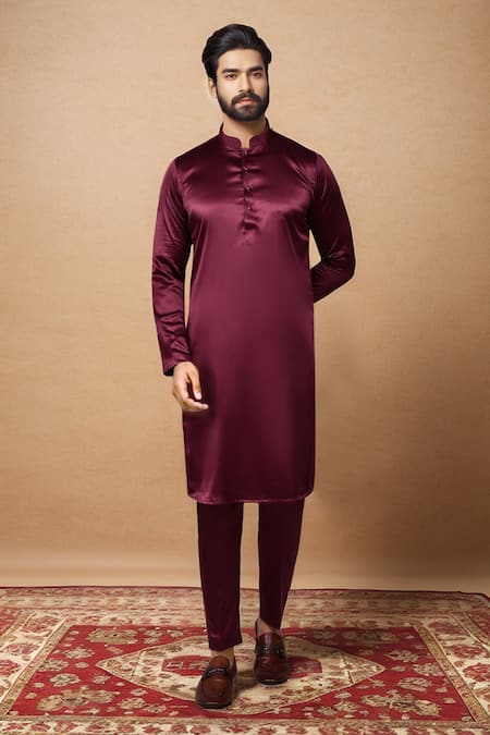 Arihant Rai Sinha Plain Satin Silk Kurta With Pant Pyjama 