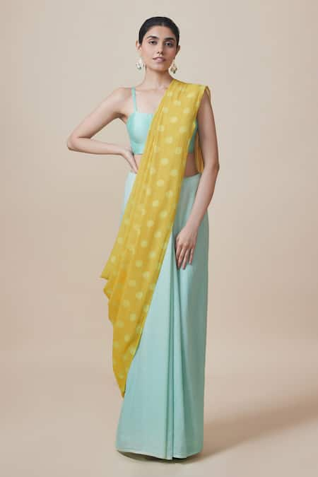 Dressfolk Polka Dot Pattern Saree With Unstitched Blouse Piece 