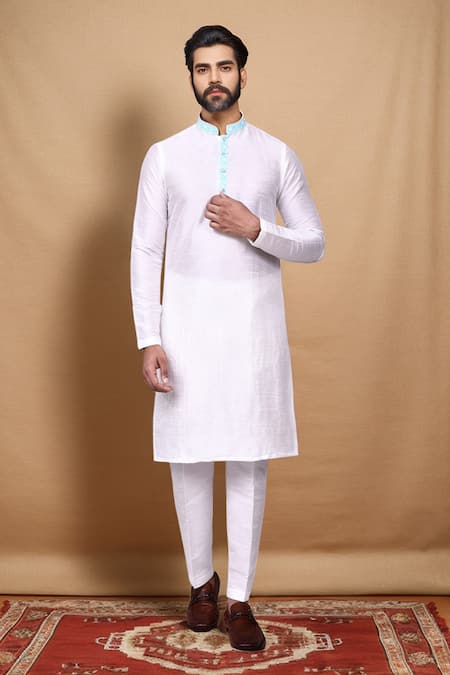 Arihant Rai Sinha Floral Embroidered Band Collar Kurta With Pant Pyjama 