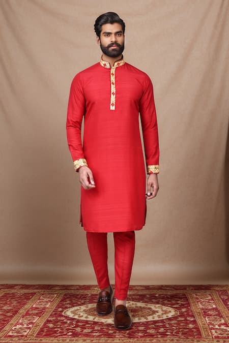 Arihant Rai Sinha Bahar Embroidered Band Collar Kurta With Pant Pyjama 