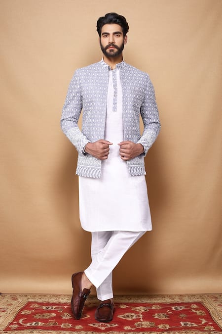 Aryavir Malhotra Flower Trellis Embroidered Jacket Kurta Set 