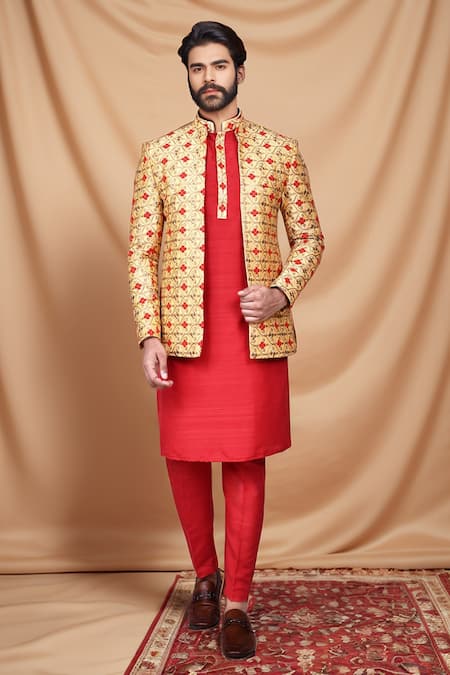 Aryavir Malhotra Floral Quatrefoil Embroidered Jacket Kurta Set 