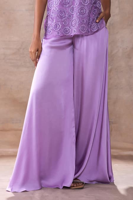 Buy Akashi Clothing Purple Modal, Satin, Organza Embroidery Cut Dana Layered Tunic Flared Pant Set Online at Aza Fashions Buy_Akashi Clothing_Purple Modal, Satin, Organza Embroidery Cut Dana Layered Tunic Flared Pant Set _Online_at_Aza_Fashions