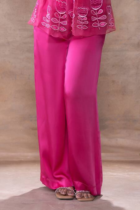 Akashi Clothing Pink Modal, Organza, Satin Embroidery, Tassels Thread Tie-up Tunic With Pant Online at Aza Fashions Akashi Clothing_Pink Modal, Organza, Satin Embroidery, Tassels Thread Tie-up Tunic With Pant _Online_at_Aza_Fashions