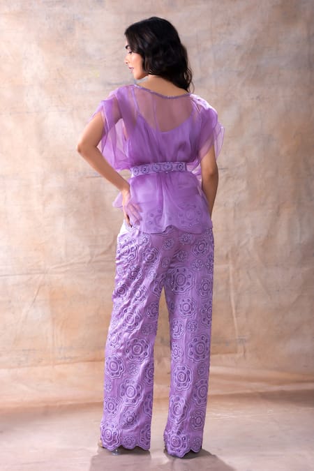 Akashi Clothing Sheer Top Embroidered Pant Set 