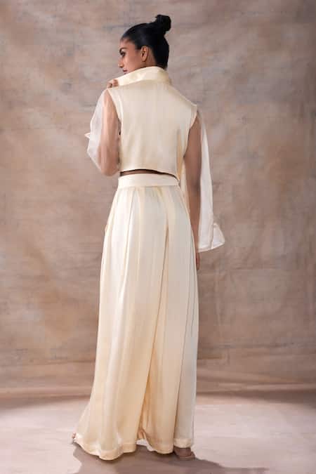 Akashi Clothing Floral Thread Embroidered Crop Shirt With Flared Pant 