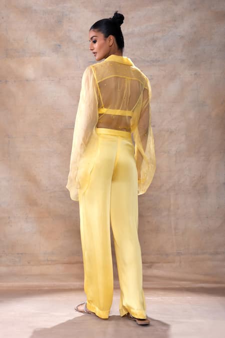 Akashi Clothing Cut Dana Embroidered Sheer Shirt Pant Set 