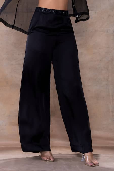 Buy Akashi Clothing Black Organza, Modal, Satin Embroidery V-neck Cut Dana Shirt Pant Set Online at Aza Fashions Buy_Akashi Clothing_Black Organza, Modal, Satin Embroidery V-neck Cut Dana Shirt Pant Set _Online_at_Aza_Fashions