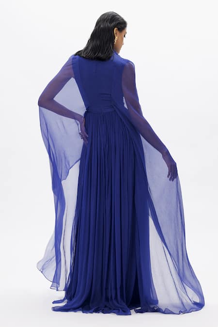 Shop_Aroka_Blue Modal, Chiffon V-neck Maya Vegan Maxi Dress _at_Aza_Fashions