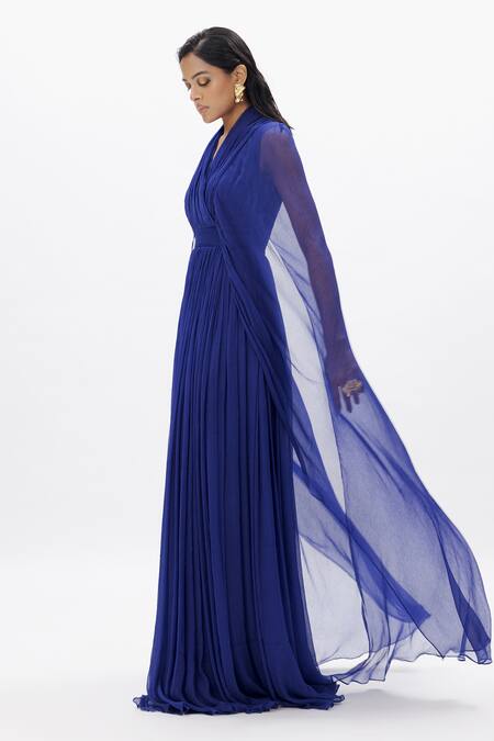 Buy_Aroka_Blue Modal, Chiffon V-neck Maya Vegan Maxi Dress _Online_at_Aza_Fashions