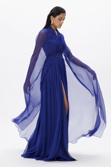 Shop_Aroka_Blue Modal, Chiffon V-neck Maya Vegan Maxi Dress _Online_at_Aza_Fashions