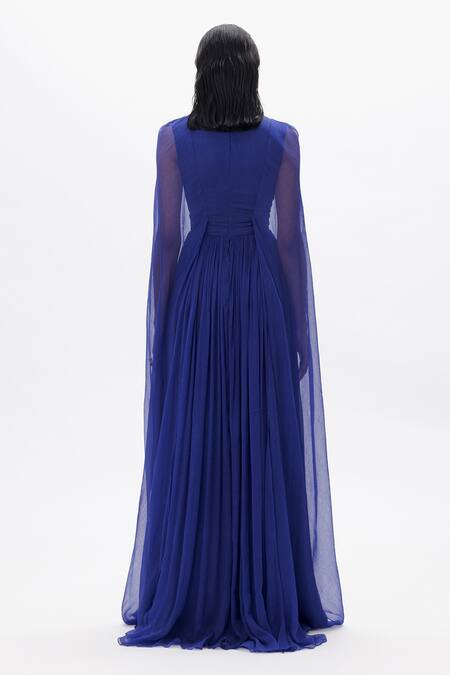 Aroka_Blue Modal, Chiffon V-neck Maya Vegan Maxi Dress _at_Aza_Fashions