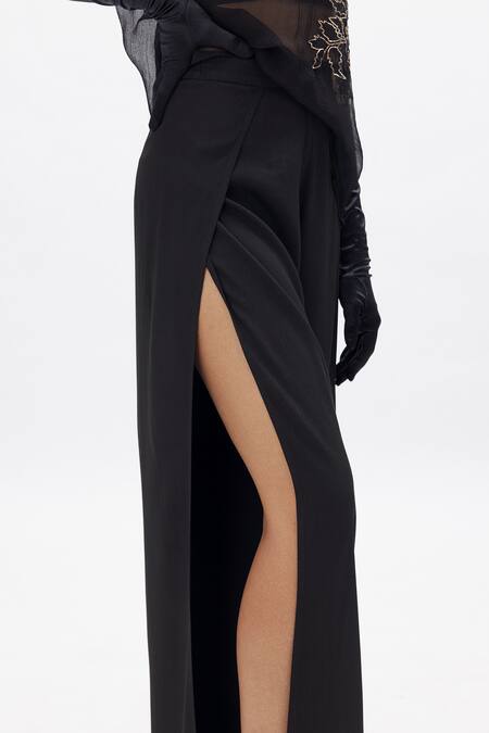 Buy Aroka Black Chiffon Embroidery Round Neck Rhea Dabka Work Top And Pant Set Buy_Aroka_Black Chiffon Embroidery Round Neck Rhea Dabka Work Top And Pant Set