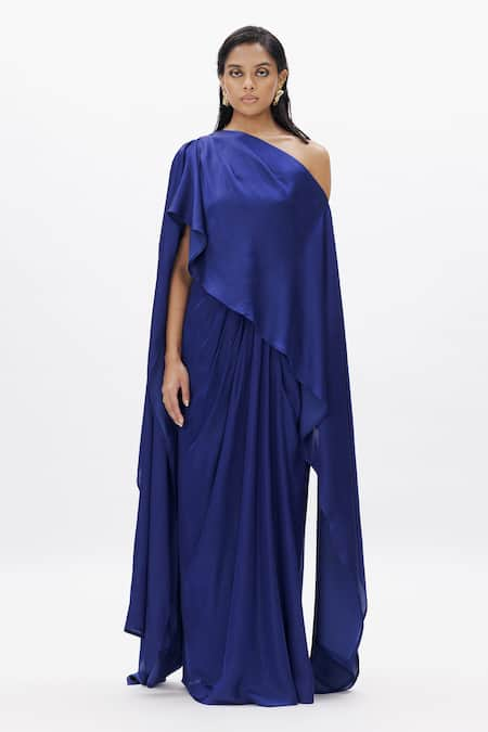 Aroka Blue Modal Satin One-shoulder The Flow Cape Tube Top 