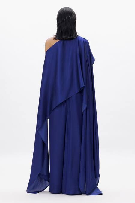 Shop Aroka Blue Modal, Satin One Shoulder The Flow Cape Tube Top at Aza Fashions Shop_Aroka_Blue Modal, Satin One Shoulder The Flow Cape Tube Top_at_Aza_Fashions