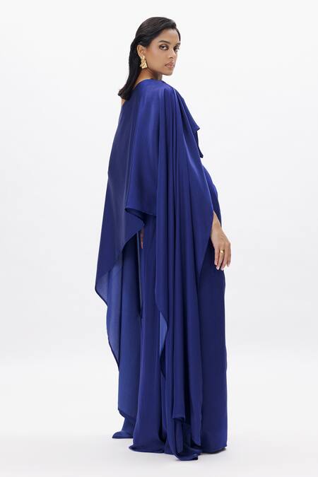 Shop Aroka Blue Modal, Satin One Shoulder The Flow Cape Tube Top Online at Aza Fashions Shop_Aroka_Blue Modal, Satin One Shoulder The Flow Cape Tube Top_Online_at_Aza_Fashions